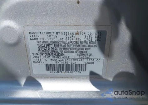 2017 Nissan Versa 1.6 Sv z USA, uszkodzony, nr VIN 3N1CN7AP8HL823974